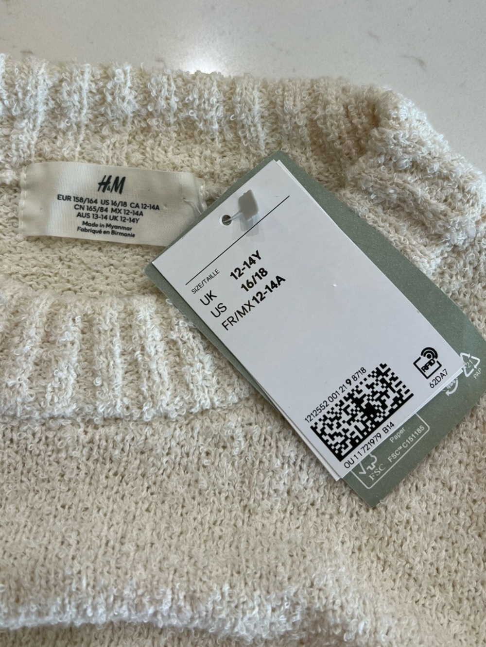 H&M Striped Slub Knit Sweater Cream Green Youth 16/18 NWT - Picture 3 of 7